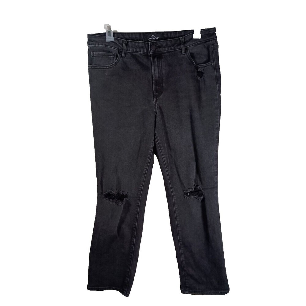 Jordache Womens Distressed Knee Black Straight Grunge Jeans Size 16